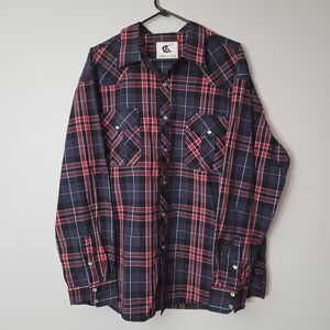 Coevals Club Men's XXL Plaid Pearl Snap Red Black Gray Cowboy